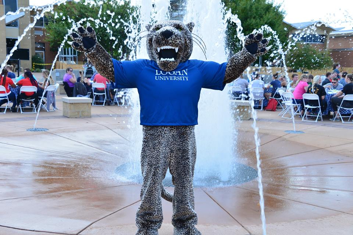 Logan the Leopard mascot on campus.