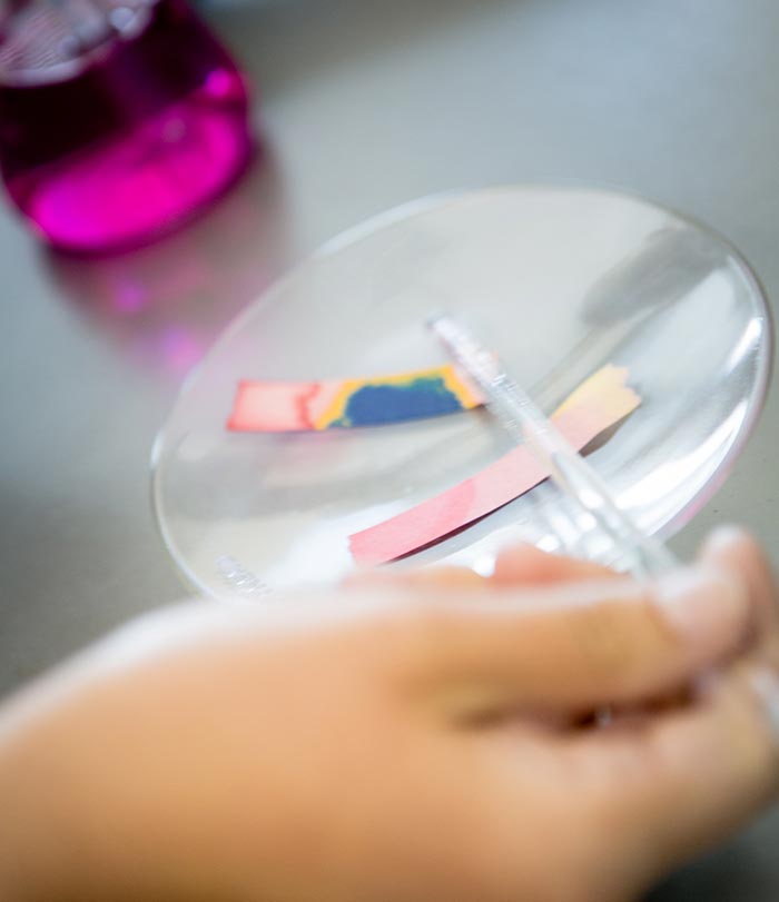 关闭 up of student working in science lab.